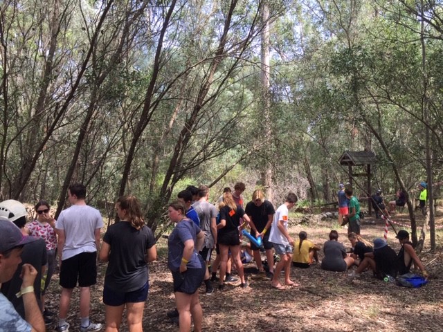 Venturers queueing for sock wrestling